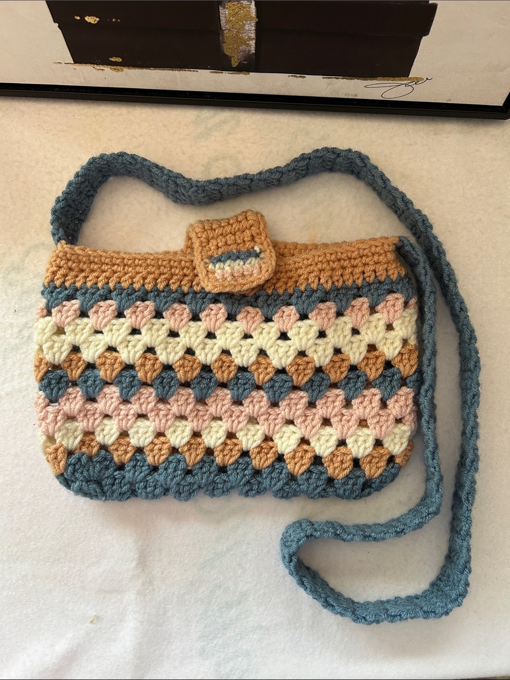 Book Sleeve Crossbody Bag 
Hand-Crocheted